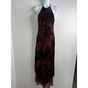 Vtg Nita Ideas Silk Velvet Burnout Asymmetrical Slip Dress Sz 4 Halter Fairy Y2K
